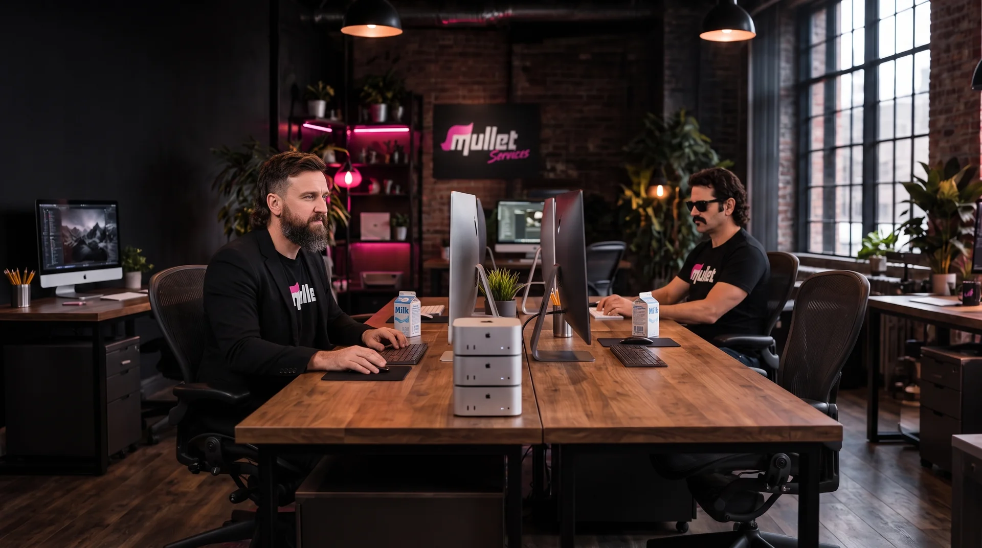 Kyle and Tom working in the Mullet Services studio.